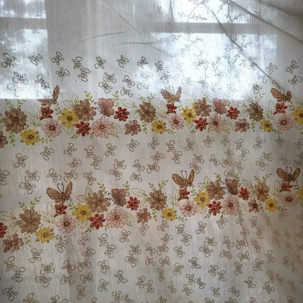 Vintage fabric curtains dress Sheer blend butterflies vtg